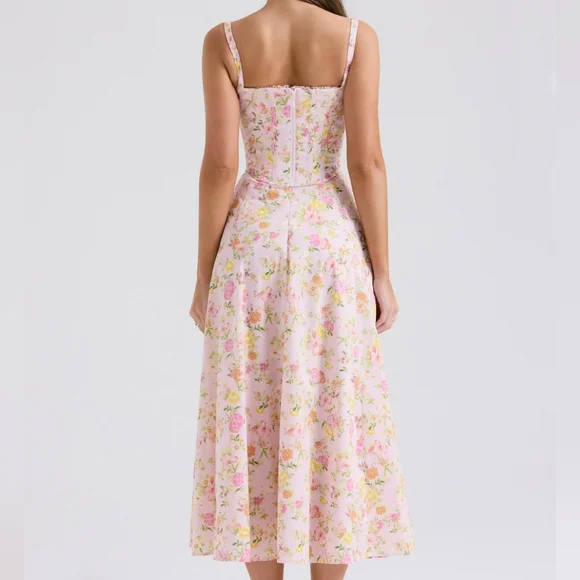 HOUSE OF CB Clarabelle Pink Meadow Print Cotton Midi Sundress - Picture 4 of 6